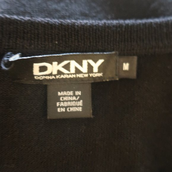 Womens DKNY Black Label Black Mixed Media Wool Leather Sweater M * - Picture 9 of 10
